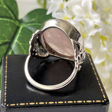 Cargar imagen en el visor de la galería, Antique Silver &amp; Rose Quartz Arts And Crafts Ring. Massive Celtic Knotwork Art Nouveau Ring, Circa 1910. Unisex Statement Ring UK R-1/2 US 9

