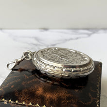Load image into Gallery viewer, Antique Victorian Sterling Silver Locket With Dog Clip. Large Aesthetic Engraved Belt Buckle Ivy Locket. 2-Sided Silver Book Chain Locket
