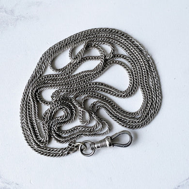 Antique Victorian Sterling Silver Guard Chain With Dog-Clip. Long 58