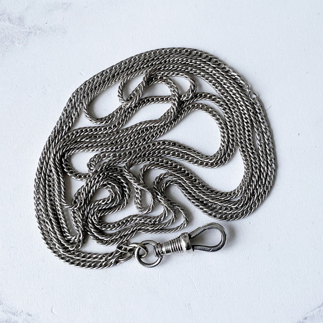 Antique Victorian Sterling Silver Guard Chain With Dog-Clip. Long 58