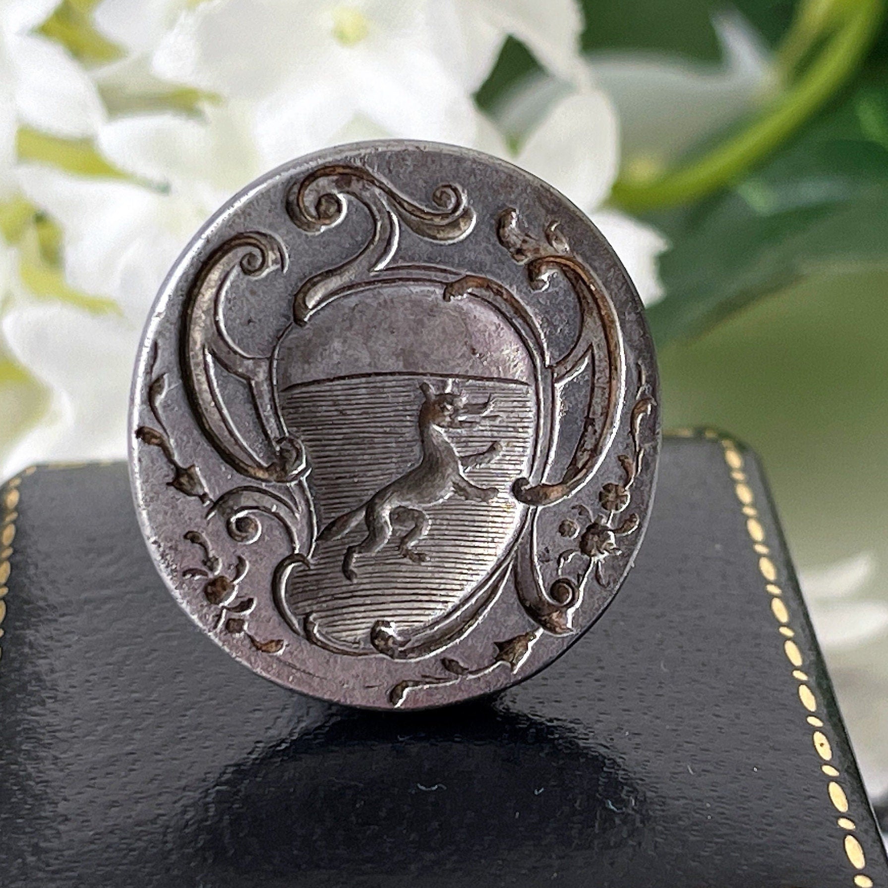 Georgian Steel Seal Fob With Fox Intaglio. Antique Armorial Coat Of Arms Carved Seal Fob Pendant. Georgian Heraldic Family Crest Wax Seal