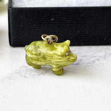Lade das Bild in den Galerie-Viewer, Victorian Carved Connemara Marble Pig Pendant Charm With Dog Clip. Antique Lucky Green Pig Necklace Pendant. Irish Green Good Luck Charm
