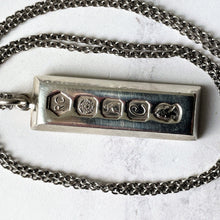 Load image into Gallery viewer, Large Britannia Sterling Silver &#39;Queens Jubilee&#39; Ingot Pendant On 24&quot; Chain. Retro Vintage 1970&#39;s Oversized Hallmark Pendant Necklace (35g)
