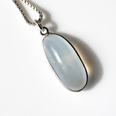 Antique Moonstone Pendant. Edwardian Sterling Silver 5.5ct Oval Moonstone Pendant Necklace. Minimalist Moonstone Pendant & Silver Box Chain