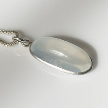 Load image into Gallery viewer, Antique Moonstone Pendant. Edwardian Sterling Silver 5.5ct Oval Moonstone Pendant Necklace. Minimalist Moonstone Pendant &amp; Silver Box Chain

