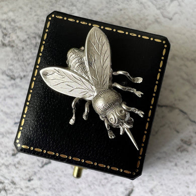 Antique Victorian Sterling Silver Bumble Bee Brooch. Victorian Insect Animal Bug Jewellery. Antique Silver Lapel/Stock/Cravat Pin