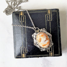 Load image into Gallery viewer, Antique Sterling Silver Carved Shell Cameo Necklace. Edwardian Art Nouveau Cameo Pendant &amp; Chain Necklace. Antique Edwardian Jewellery
