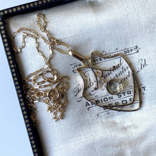 画像をギャラリービューアに読み込む, Edwardian 9ct Gold Aquamarine Pendant Necklace. Art Nouveau Gold Openwork Necklace. Antique Pale Blue Gemstone Solitaire Pendant &amp; Chain.
