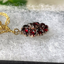 Carica l&#39;immagine nel visualizzatore di Gallery, Antique Victorian Bohemian Garnet Pendant Necklace. Gold, Silver Rose Cut Garnet Pendant and Chain. Minimalist Pendant Charm Necklace
