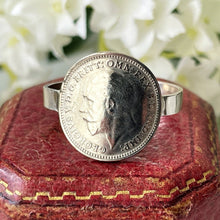 Load image into Gallery viewer, Vintage Sterling Silver Coin Ring. Mens King George Thrupenny Bit Ring, 1936. Silver Maundy Money Ring. Unisex Large Finger Ring Size 9.75/T
