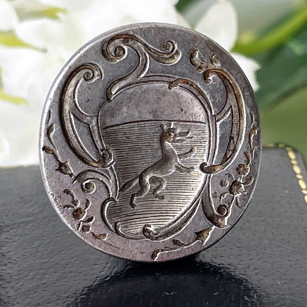 Georgian Steel Seal Fob With Fox Intaglio. Antique Armorial Coat Of Arms Carved Seal Fob Pendant. Georgian Heraldic Family Crest Wax Seal