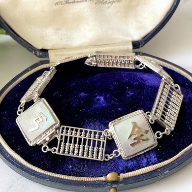 Vintage Sterling Silver & Pearl Good Fortune Bracelet. Chinese Export Silver Abacus Money Bracelet. Oriental Good Luck Bracelet, Hong Kong