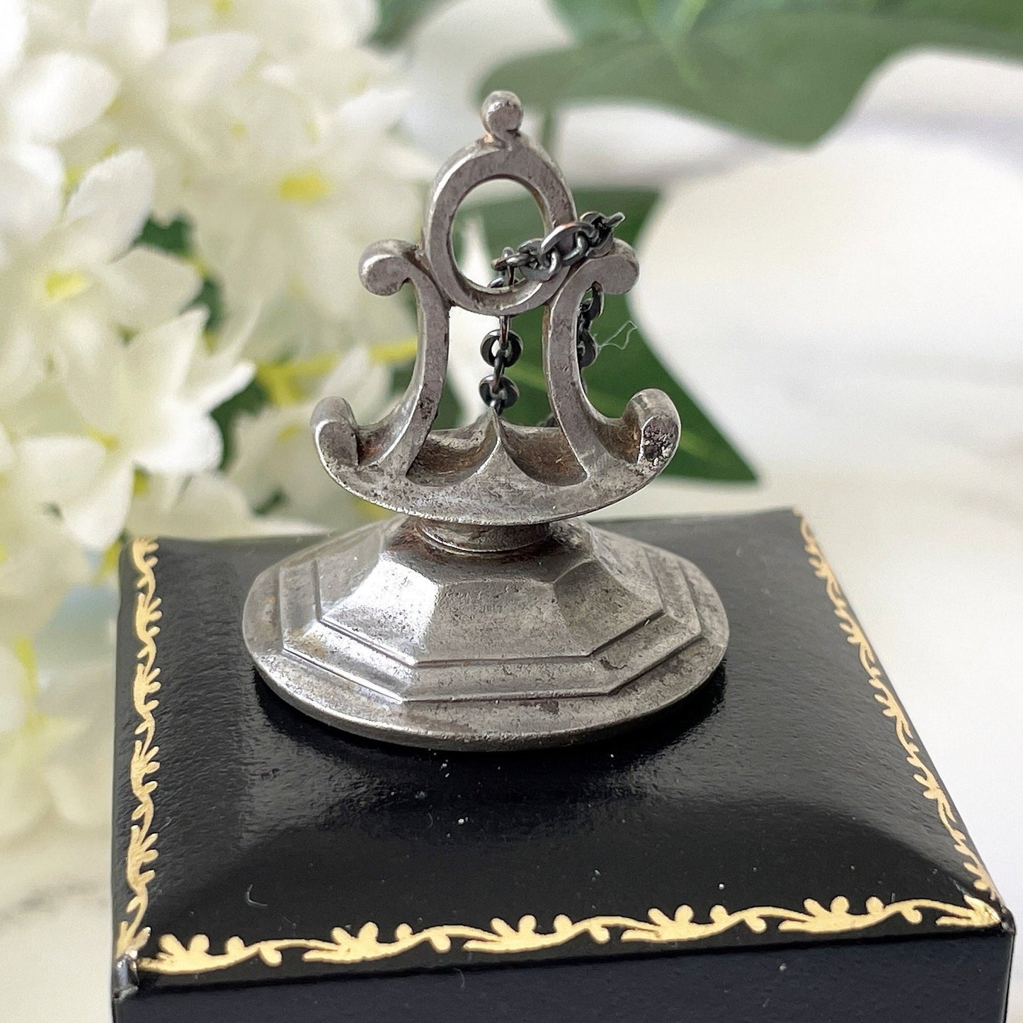 Georgian Steel Seal Fob With Monogram Intaglio. Antique Carved English Seal Fob Pendant. Georgian Regency Script Wax Seal "BJ" c1790