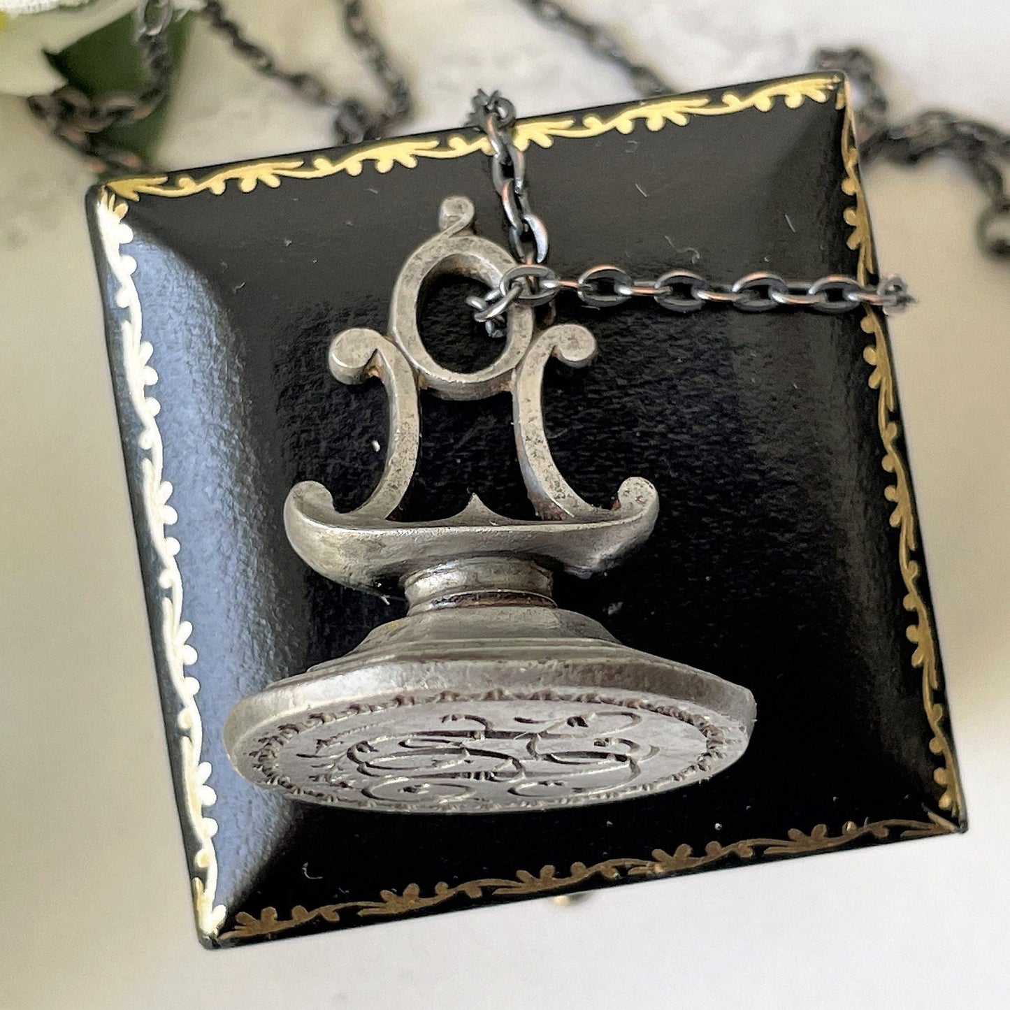 Georgian Steel Seal Fob With Monogram Intaglio. Antique Carved English Seal Fob Pendant. Georgian Regency Script Wax Seal "BJ" c1790