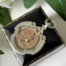 Cargar imagen en el visor de la galería, Antique Sterling Silver &amp; 9ct Gold Pendant Fob. 1920s English Football Award Medallion. Art Deco Pocket Watch Fob, Layering Necklace Pendant
