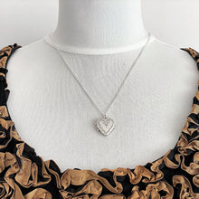 Cargar imagen en el visor de la galería, Antique Sterling Silver Heart Locket Necklace. Chased &amp; Engraved Edwardian/Art Deco Photo Locket With Chain. Sweetheart Love Locket, Germany
