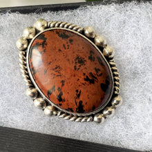 Cargar imagen en el visor de la galería, Vintage Mexican Sterling Silver Obsidian Pendant. Mahogany Obsidian Pendant. Red Brown/Black Volcanic Glass Gemstone Pendant, Taxco Mexico
