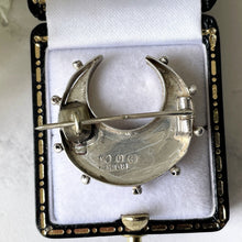 Load image into Gallery viewer, Victorian Silver &amp; Gold Horseshoe Brooch. Tri Colour Aesthetic Engraved Sweetheart Brooch, 1888. Antique Love Token Lapel/Cravat/Stock Pin
