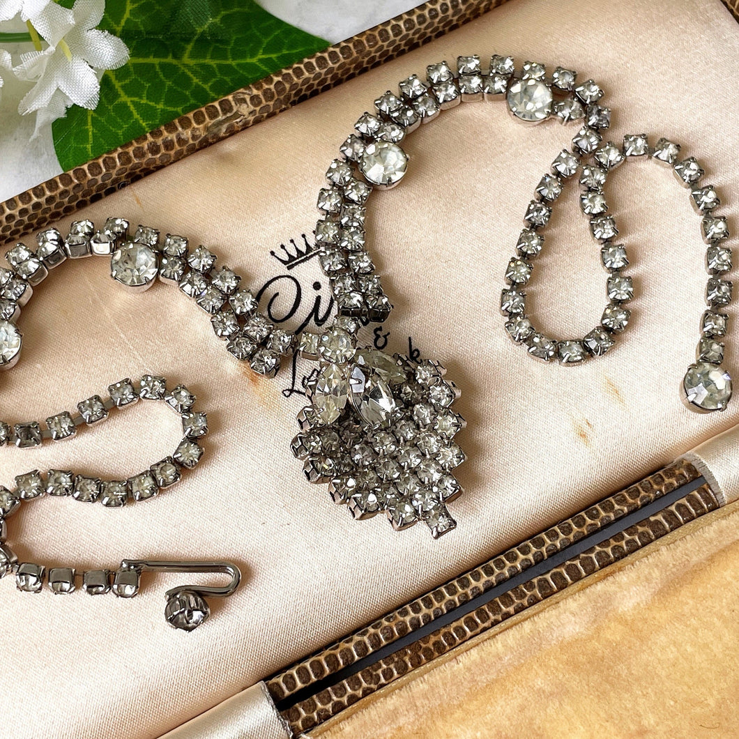 Vintage 1950s Diamante Princess Necklace. Swarovski Crystal Choker Necklace With Pear Drop Pendant. Albert Weiss American Costume Jewellery