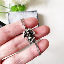 Load image into Gallery viewer, Vintage Sterling Silver Wise Monkey Pendant Necklace. Hear No Evil Lucky Charm. Japanese Kikazaru Monkey Figural Silver Pendant &amp; Chain
