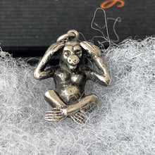 Lade das Bild in den Galerie-Viewer, Vintage Sterling Silver Wise Monkey Pendant Necklace. Hear No Evil Lucky Charm. Japanese Kikazaru Monkey Figural Silver Pendant &amp; Chain
