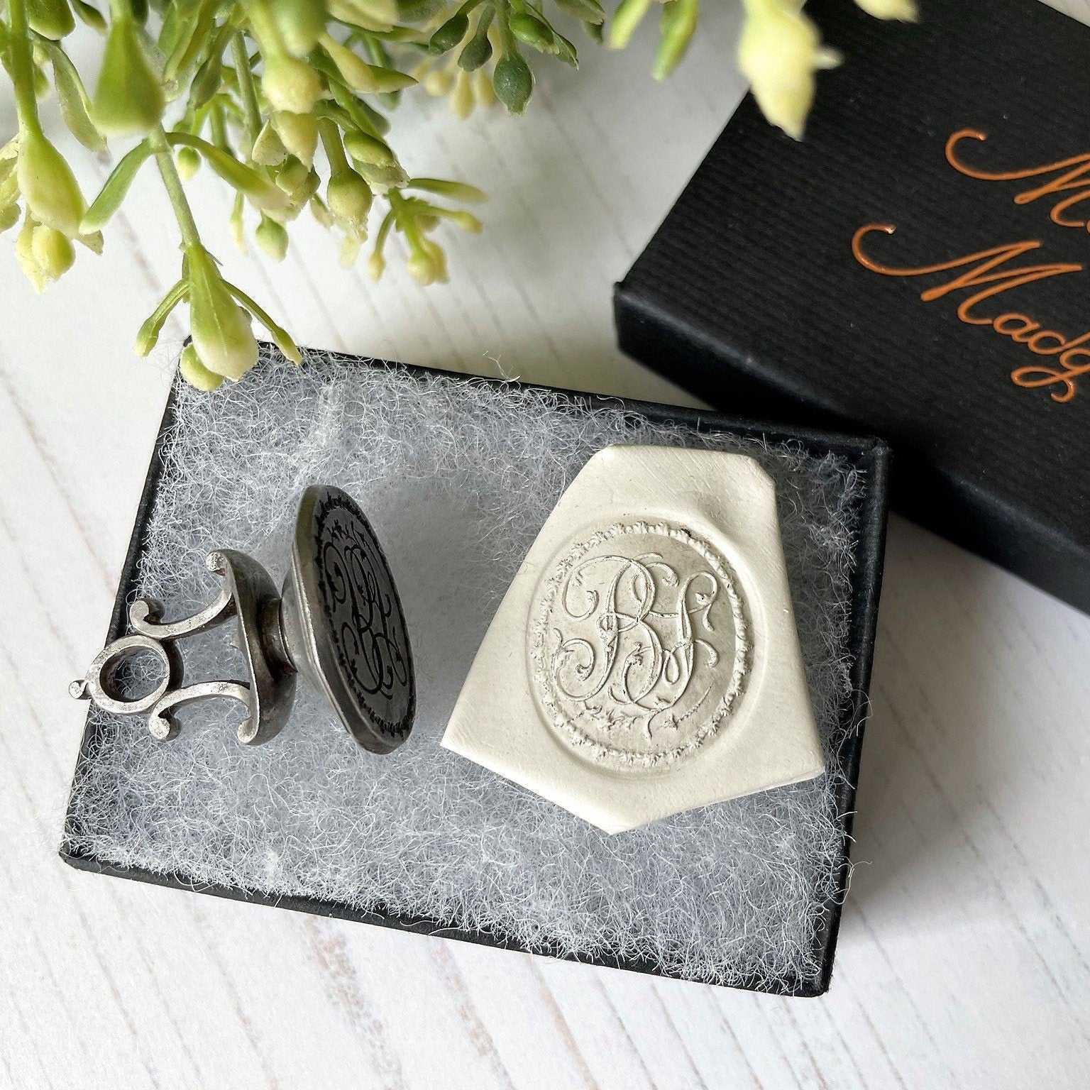 Georgian Steel Seal Fob With Monogram Intaglio. Antique Carved English Seal Fob Pendant. Georgian Regency Script Wax Seal "BJ" c1790
