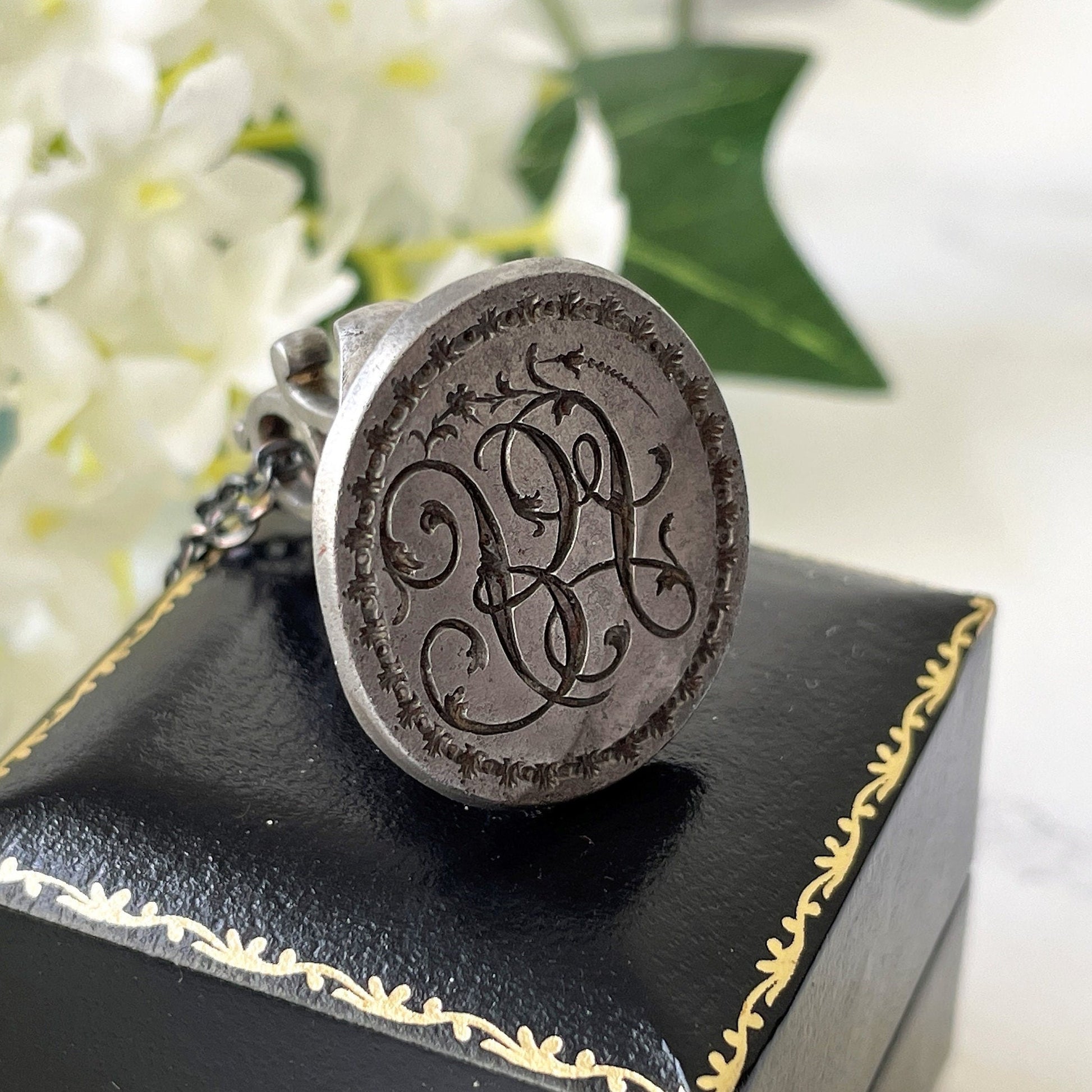 Georgian Steel Seal Fob With Monogram Intaglio. Antique Carved English Seal Fob Pendant. Georgian Regency Script Wax Seal "BJ" c1790