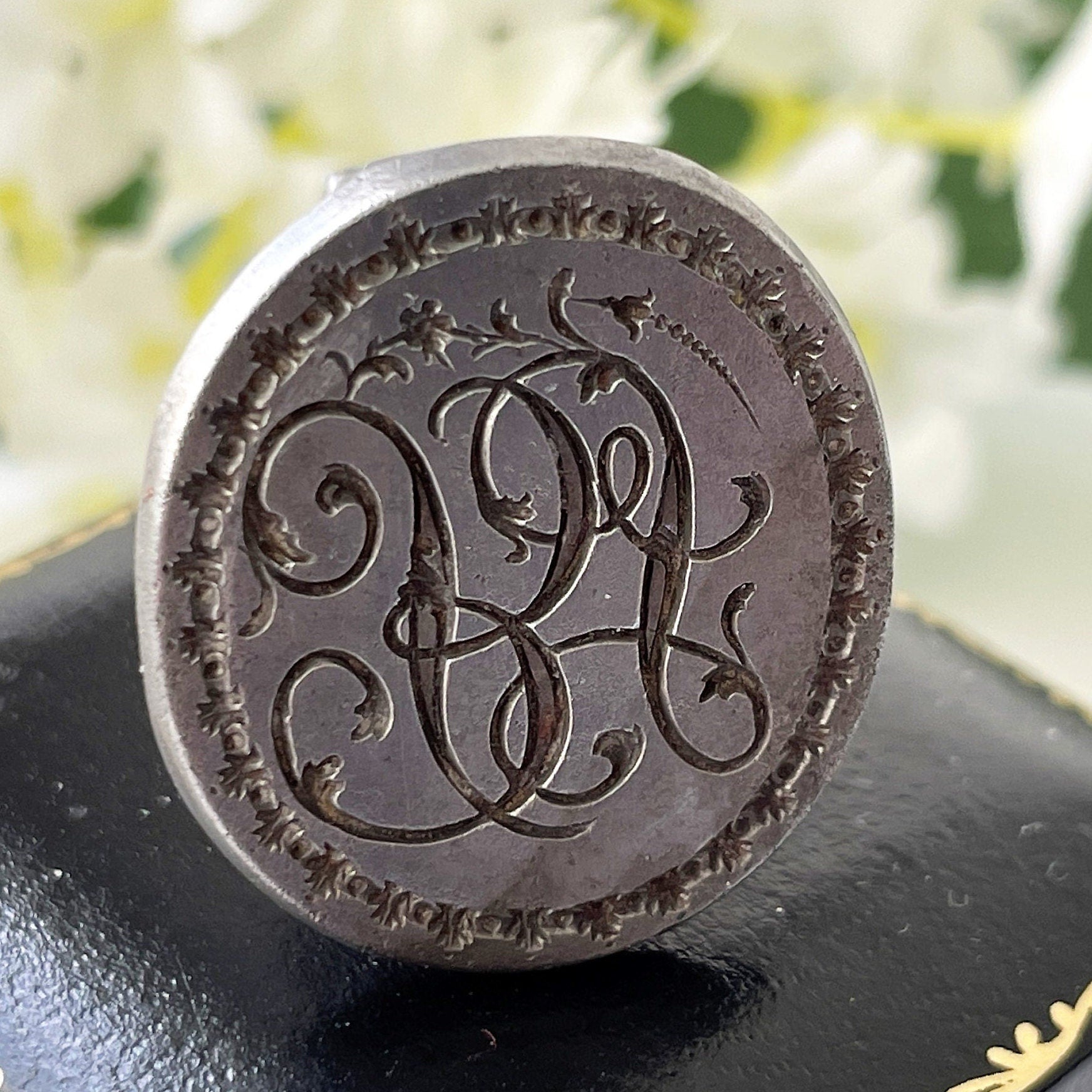 Georgian Steel Seal Fob With Monogram Intaglio. Antique Carved English Seal Fob Pendant. Georgian Regency Script Wax Seal "BJ" c1790