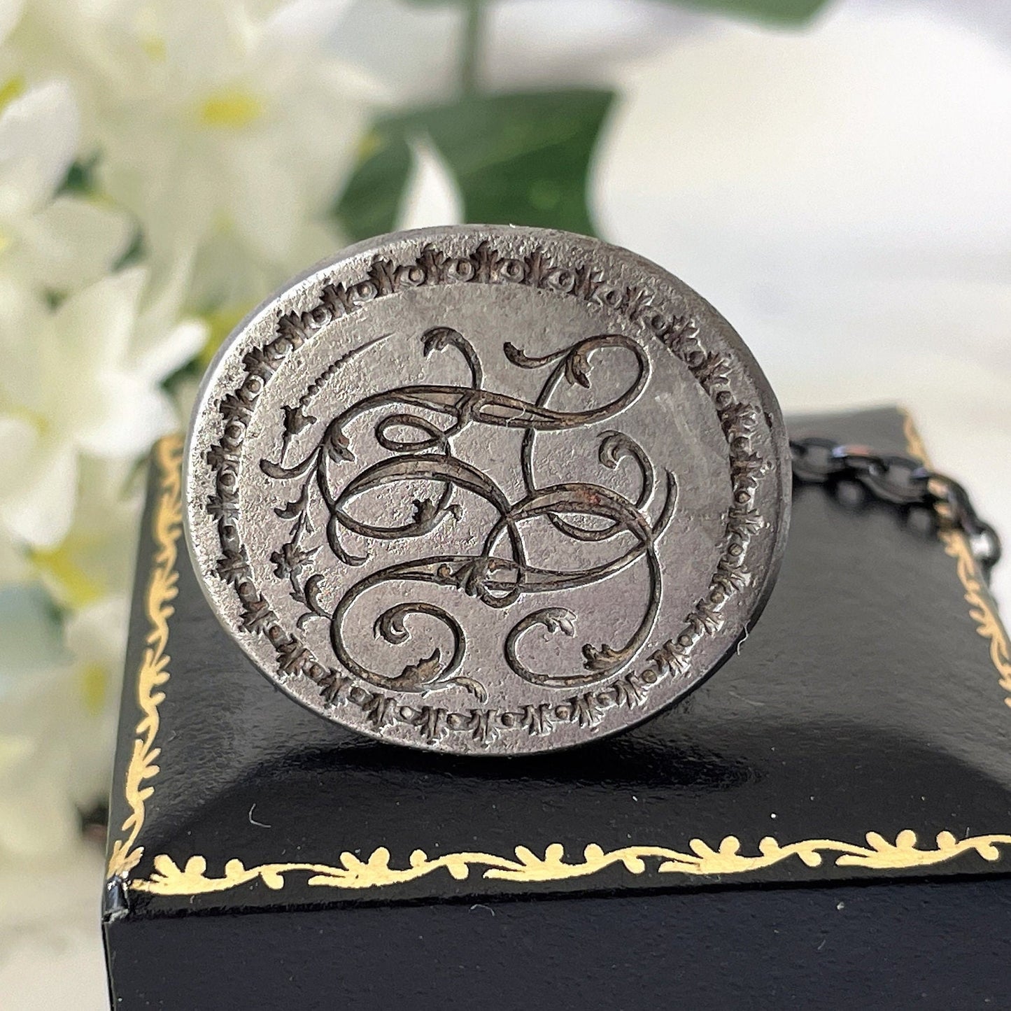 Georgian Steel Seal Fob With Monogram Intaglio. Antique Carved English Seal Fob Pendant. Georgian Regency Script Wax Seal "BJ" c1790