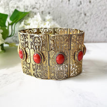 画像をギャラリービューアに読み込む, Antique 15ct Gold Precious Red Coral Bracelet. Victorian/Edwardian Filigree Cuff Bracelet. Etruscan Revival Natural Coral Wide Bracelet.
