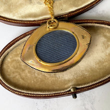 Load image into Gallery viewer, Antique Pinchbeck Gold &amp; Agate Locket Pendant. Georgian/Victorian Scottish Banded Agate Pendant. Etruscan Revival Marquise Pendant Necklace.
