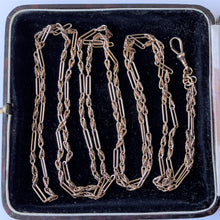 画像をギャラリービューアに読み込む, Antique Rolled Gold Guard Chain With Solid 9ct Gold Dog-Clip. Victorian 54&quot; Long Chain Sautoir Necklace. Rose Gold Muff/Chatelaine Chain
