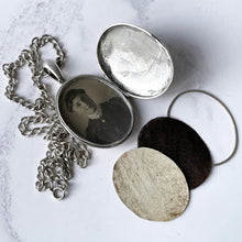 Cargar imagen en el visor de la galería, Antique Victorian Aesthetic Engraved Silver Locket Necklace. Large 2-Sided Floral Love Bird Locket With Photo &amp; Chain. Book Chain Locket
