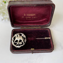 Charger l&#39;image dans la galerie, Antique Art Nouveau Silver Love Bird Lapel Pin. Edwardian/Victorian Sterling Silver Sweetheart Brooch. Swallow &amp; Ribbon Cravat/Stock Pin
