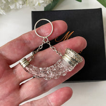 Load image into Gallery viewer, Antique Victorian Miniature Perfume Bottle Pendant. Silver &amp; Cut Crystal Novelty Hunting Horn/Cornucopia Scent Bottle Chatelaine Accessory.
