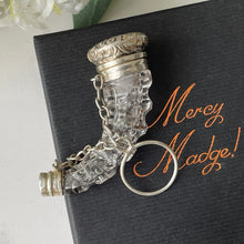 画像をギャラリービューアに読み込む, Antique Victorian Miniature Perfume Bottle Pendant. Silver &amp; Cut Crystal Novelty Hunting Horn/Cornucopia Scent Bottle Chatelaine Accessory.
