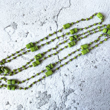 Load image into Gallery viewer, Antique Art Deco 53&quot; Long Beaded Chain Necklace. 1920s Lime Green &amp; Chocolate Brown Flapper Necklace. Hexagon Cut Tube Bead Rope Necklace.
