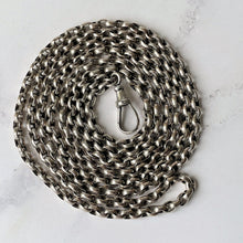 画像をギャラリービューアに読み込む, Antique Victorian Heavy Silver Guard Chain. 56&quot; Double Link Belcher Long Chain Necklace. Antique Sterling Silver Sautoir Necklace &amp; Dog Clip
