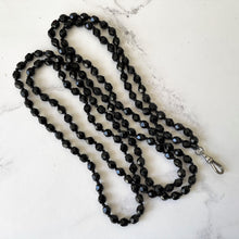 Load image into Gallery viewer, Antique Victorian French Jet 58&quot; Guard Chain Necklace. Black Vauxhall Glass Bead Long Chain Sautoir &amp; Dog-Clip. Victorian Mourning Jewelry
