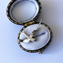 Charger l&#39;image dans la galerie, Antique Paste Diamond &amp; Ruby Miniature Swallow Brooch, Chester 1902 . Edwardian Sterling Silver Lapel/Tie/Cravat Pin. Sweetheart&#39;s Love Bird
