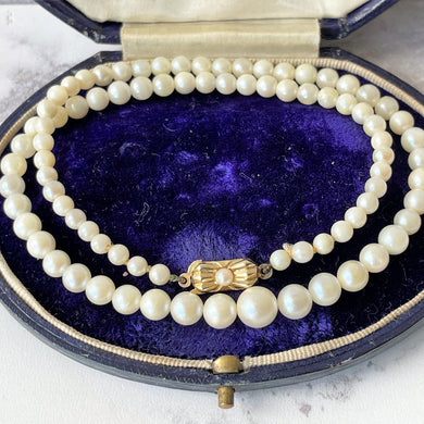 Antique 9ct Gold Cultured Pearl Necklace. Edwardian Graduated Pearl Collar Necklace, Hallmarked 1904. Real Pearl 16