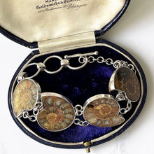 Lade das Bild in den Galerie-Viewer, Vintage Ammonite Sterling Silver Bracelet. Large Whitby Ammonite Silver Panel Bracelet. Boho Ancient Amulet Bracelet. Ammonite Jewellery
