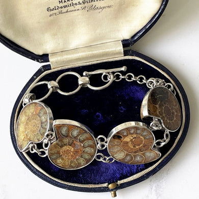 Vintage Ammonite Sterling Silver Bracelet. Large Whitby Ammonite Silver Panel Bracelet. Boho Ancient Amulet Bracelet. Ammonite Jewellery