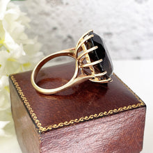Cargar imagen en el visor de la galería, Vintage 1960s Smoky Quartz 9ct Gold Cocktail Ring. Huge 15ct Oval Facet Cut Gemstone Ring, Size K /5.25. Smoky Quartz Solitaire Dress Ring
