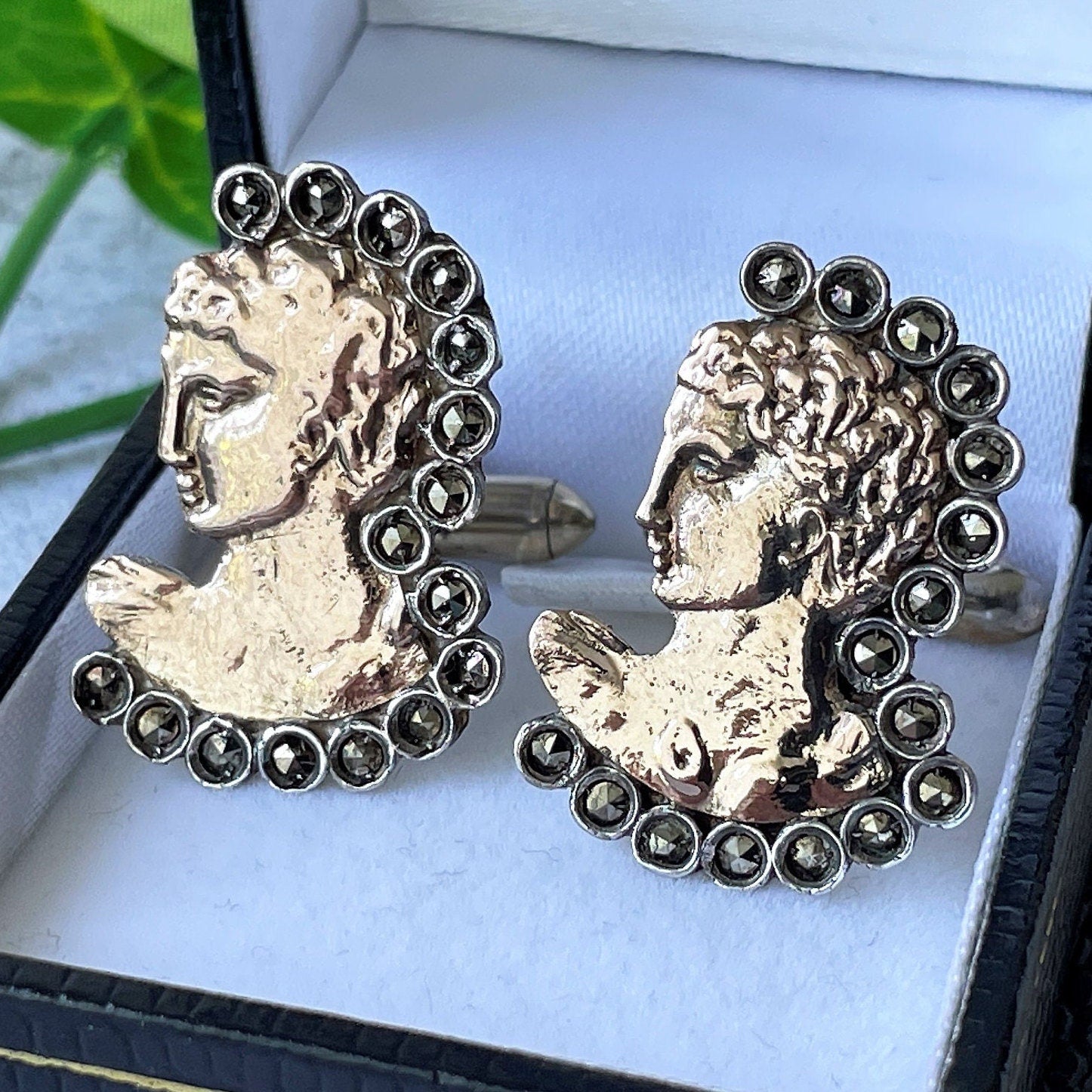 Ancient Greek God Adonis Gold & Silver Cufflinks. 8ct Gold, Sterling Silver Cufflinks, Hand-Made In Greece. Mens Vintage Jewelry Gift