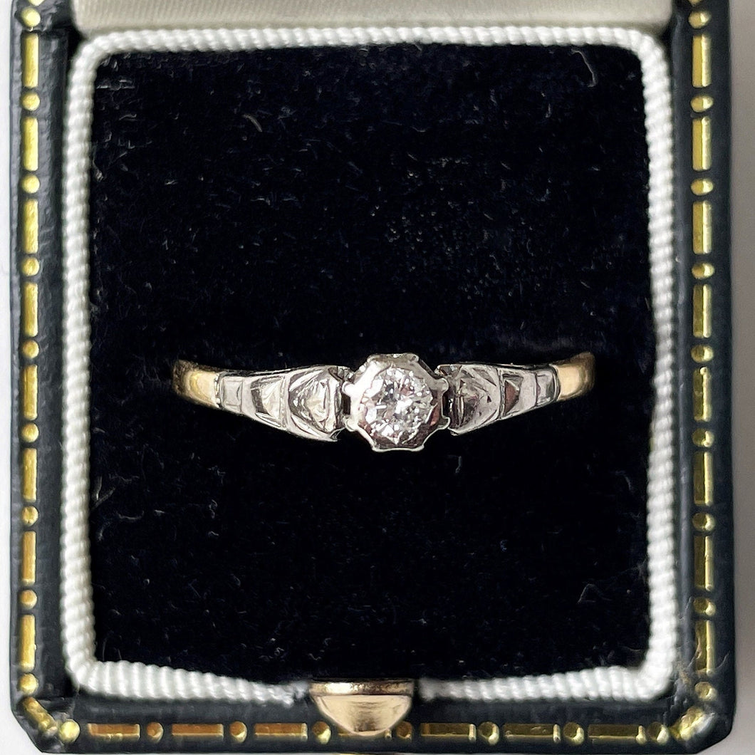 Art Deco 18ct Gold, Platinum Diamond Solitaire Ring, 0.25ct. Slender Antique Stacking Ring. Edwardian Diamond Engagement Ring, Size R.5 or 9