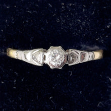 Load image into Gallery viewer, Art Deco 18ct Gold, Platinum Diamond Solitaire Ring, 0.25ct. Slender Antique Stacking Ring. Edwardian Diamond Engagement Ring, Size R.5 or 9
