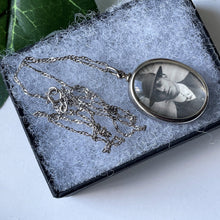 Load image into Gallery viewer, Vintage Art Deco Silver Picture Pendant Necklace. Peaky Blinders Style 1930s Gent&#39;s Photo Portrait Pendant On Sterling Silver Chain

