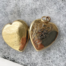 Lade das Bild in den Galerie-Viewer, Antique Edwardian 9ct Gold Heart Locket Pendant. Floral Engraved 9ct Gold Back &amp; Front Photo Locket. Antique Yellow Gold Love Heart Locket
