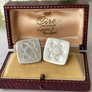 Vintage 1960s Silver Atomic Whirl Cufflinks. Big Square Faced Sterling Silver Atom Cufflinks. Mens Vintage Scientific Retro Jewellery